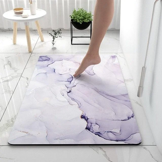 Grey Black Marble Style Bathroom Rugs Soft Floor Mat Absorbent Decor -