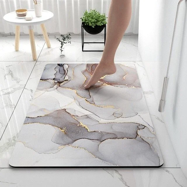 Grey Black Marble Style Bathroom Rugs Soft Floor Mat Absorbent Decor -