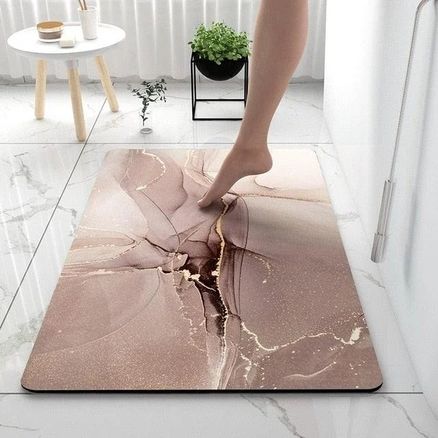 Grey Black Marble Style Bathroom Rugs Soft Floor Mat Absorbent Decor -