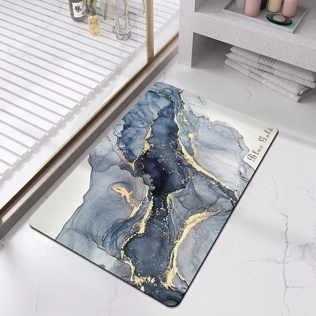Grey Black Marble Style Bathroom Rugs Soft Floor Mat Absorbent Decor -