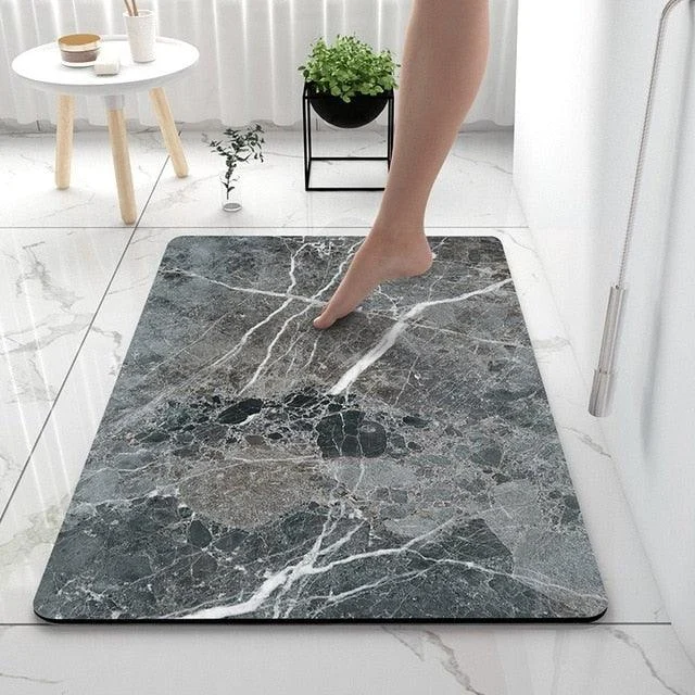 Grey Black Marble Style Bathroom Rugs Soft Floor Mat Absorbent Decor -