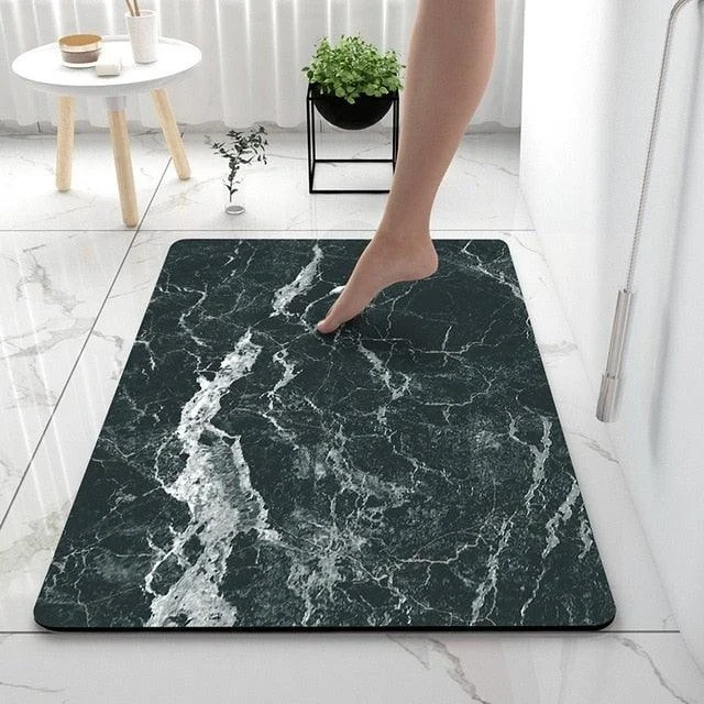 Grey Black Marble Style Bathroom Rugs Soft Floor Mat Absorbent Decor -