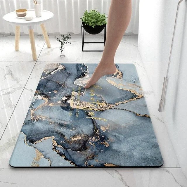Grey Black Marble Style Bathroom Rugs Soft Floor Mat Absorbent Decor -