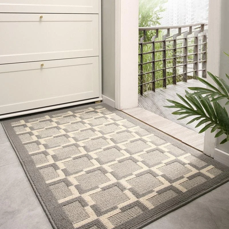 Grey Cross Line Rug Modern Non-Slip Absorbent Carpet Washable -