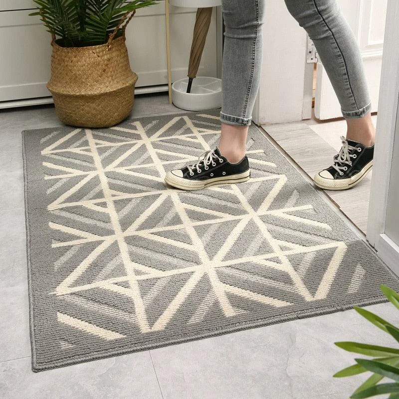 Grey Cross Line Rug Modern Non-Slip Absorbent Carpet Washable -