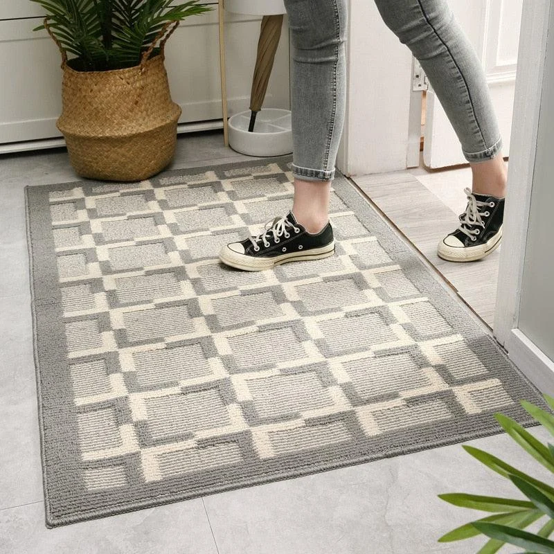 Grey Cross Line Rug Modern Non-Slip Absorbent Carpet Washable -