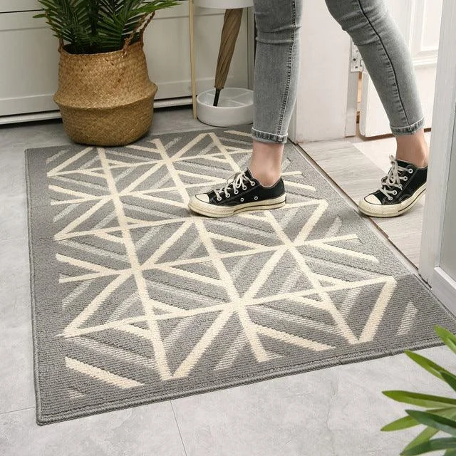 Grey Cross Line Rug Modern Non-Slip Absorbent Carpet Washable -