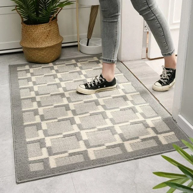 Grey Cross Line Rug Modern Non-Slip Absorbent Carpet Washable -
