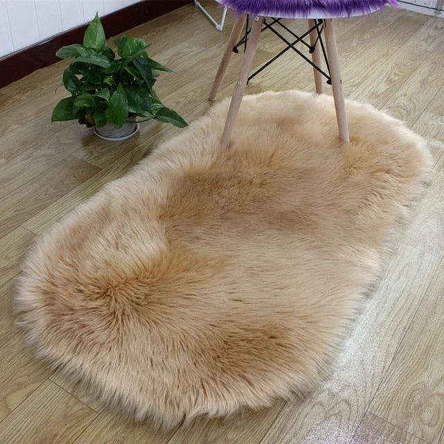 Grey Pink Oval Rug Soft Fluffy Carpet Bedside Living Room Bedroom Floor -