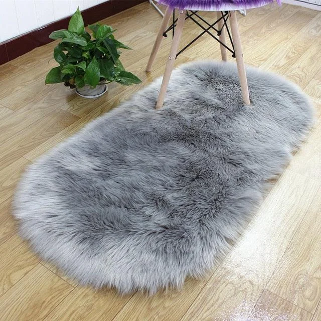 Grey Pink Oval Rug Soft Fluffy Carpet Bedside Living Room Bedroom Floor -