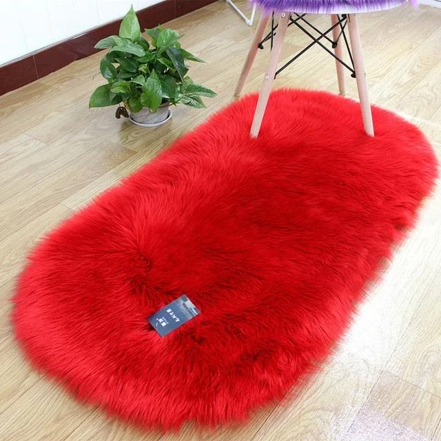 Grey Pink Oval Rug Soft Fluffy Carpet Bedside Living Room Bedroom Floor -