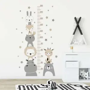 Growth Chart Wall Sticker | Cute Cartoon Animals theme