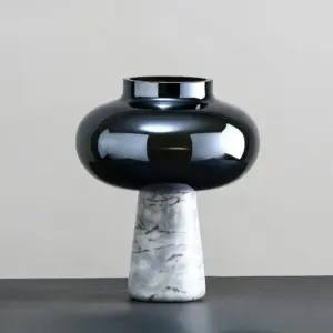 Table Top Vase Glass and Marble Blue