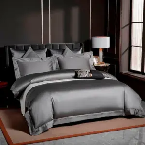 Homeko Grey Embroidered Edge Egyptian Cotton Bedding Set