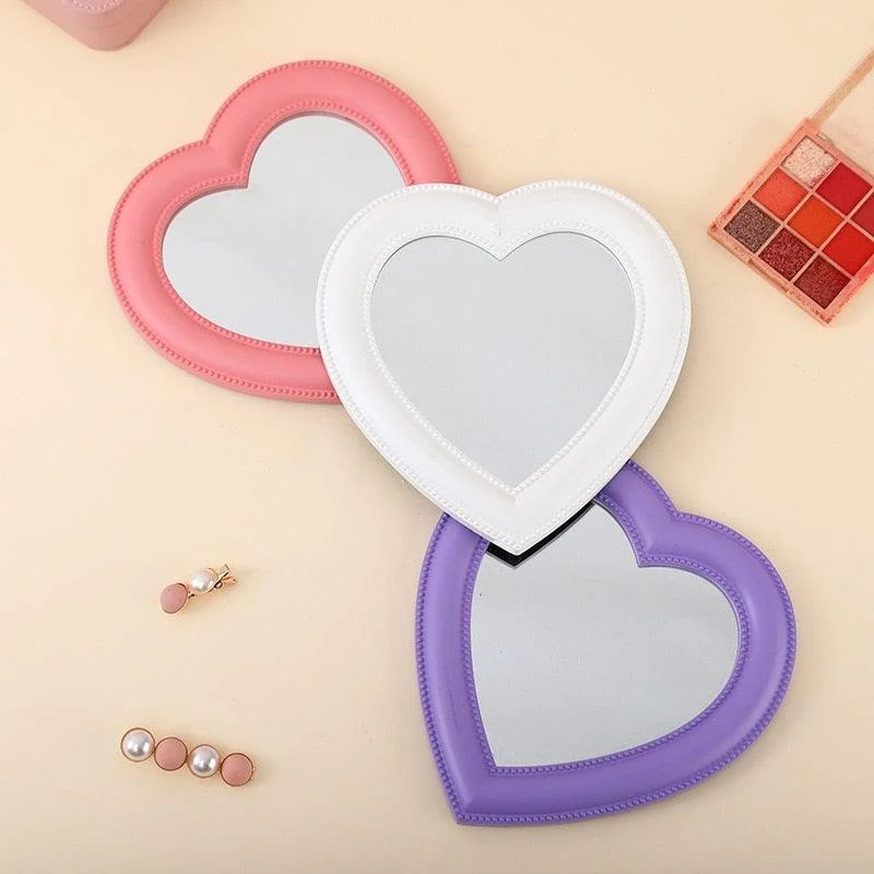 Pink Heart Shaped Compact Mirror - ISTANBULLU LTD