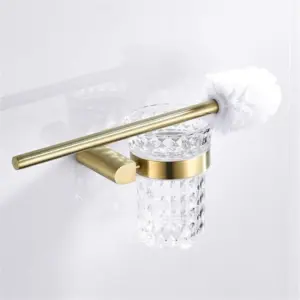 Wall Mounted Toilet Brush Holder Set Stainless Steel Brushed Gold