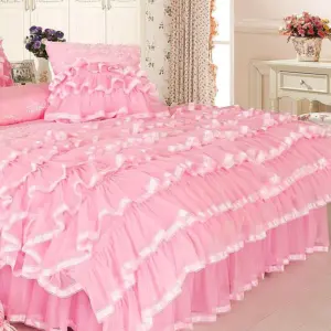 Homeko Triple Layered Ruffled Cotton Lace Bedding Set