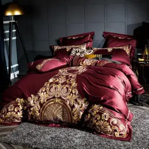 Homeko Burgundy Red Luxury Egyptian Cotton Embroidery Bedding Set