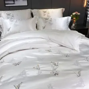 Homeko White Silver Silk Cotton Luxury Butterfly Bedding Set