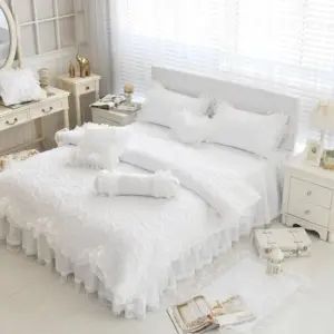 Homeko Double-Layered Ruffled Cotton Lace Bedding Set