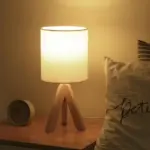 H Wooden Tripod Table Lamp with Linen Shade LED tag1