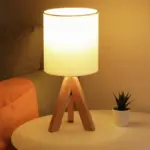 H Wooden Tripod Table Lamp with Linen Shade LED tag1