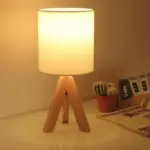 H Wooden Tripod Table Lamp with Linen Shade LED tag1