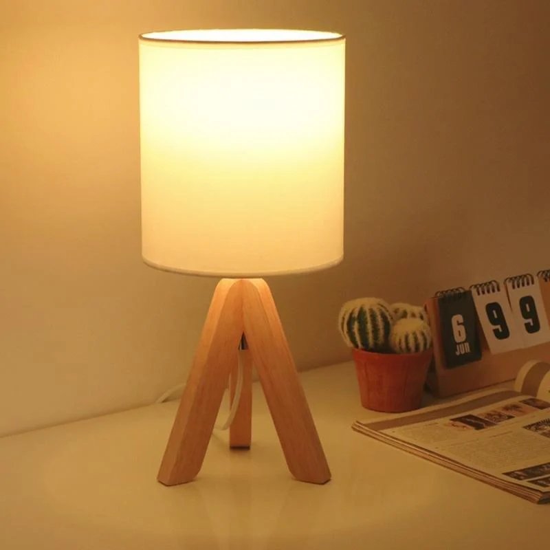 H Wooden Tripod Table Lamp with Linen Shade LED -  - #tag1#