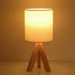 H Wooden Tripod Table Lamp with Linen Shade LED tag1