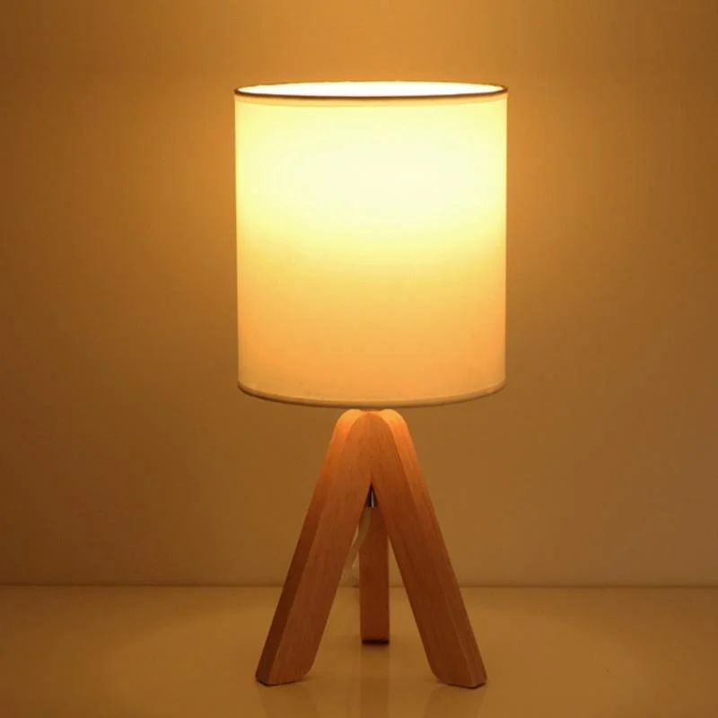 H Wooden Tripod Table Lamp with Linen Shade LED -  - #tag1#