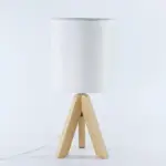 H Wooden Tripod Table Lamp with Linen Shade LED tag1