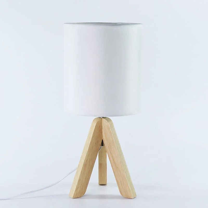 H Wooden Tripod Table Lamp with Linen Shade LED -  - #tag1#