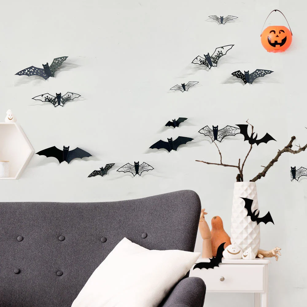 Halloween 3D Hollow Paper Bat Wall Stickers -  - #tag1#