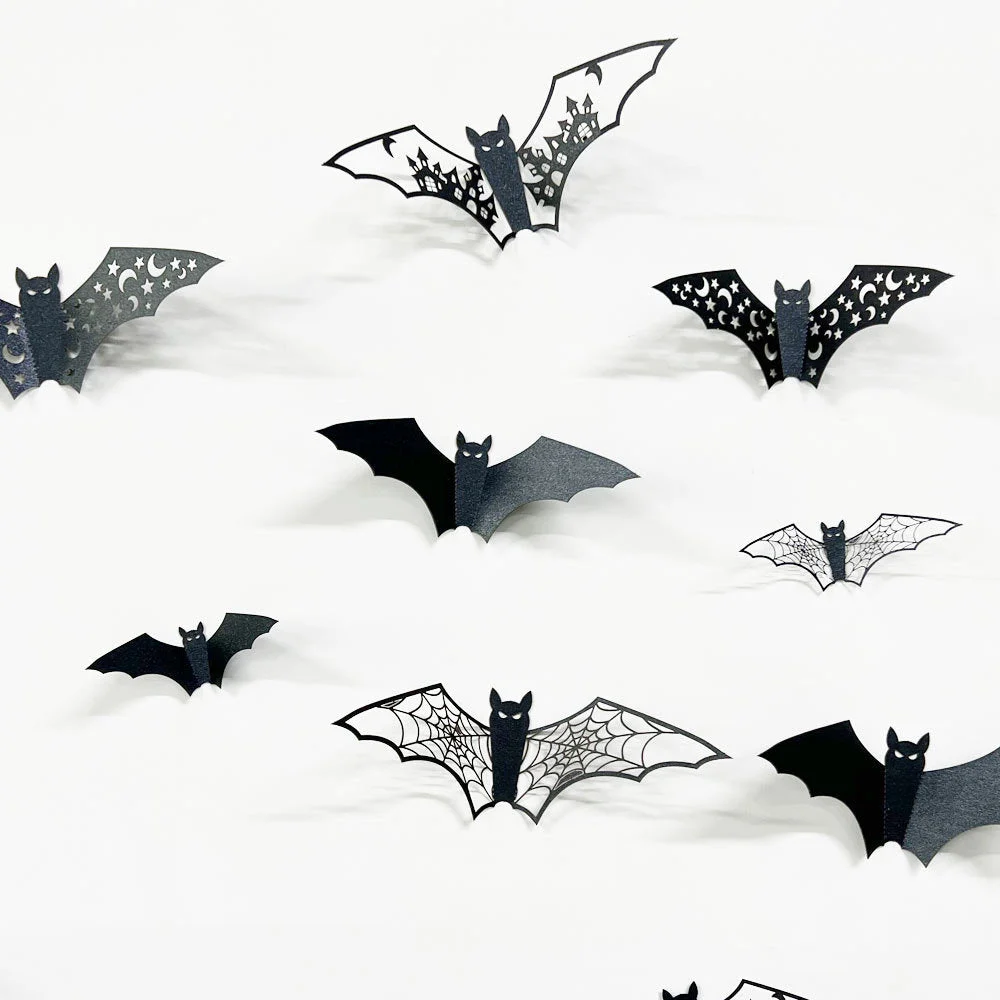 Halloween 3D Hollow Paper Bat Wall Stickers -  - #tag1#