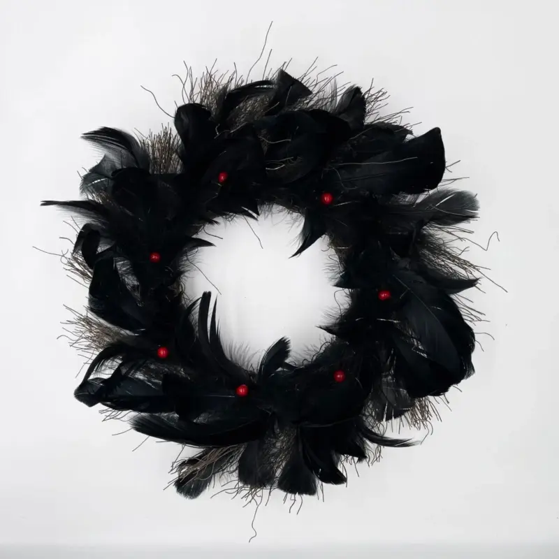 Halloween Black Crow Black Feather Wreath Glowable tag1