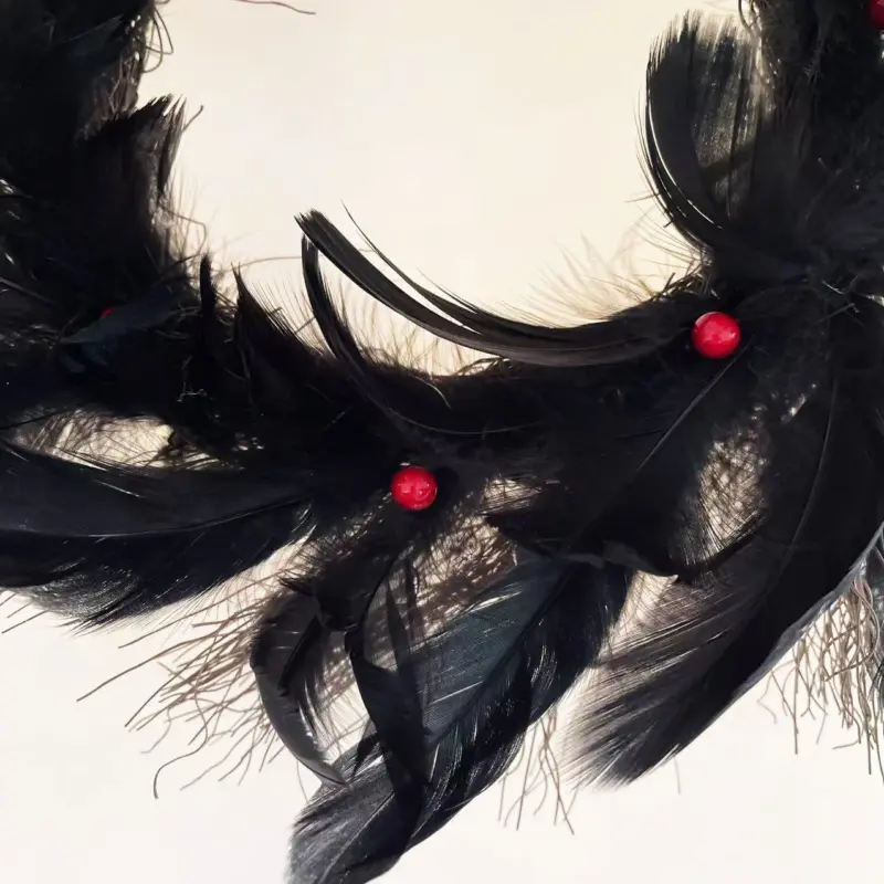 Halloween Black Crow Black Feather Wreath Glowable tag1
