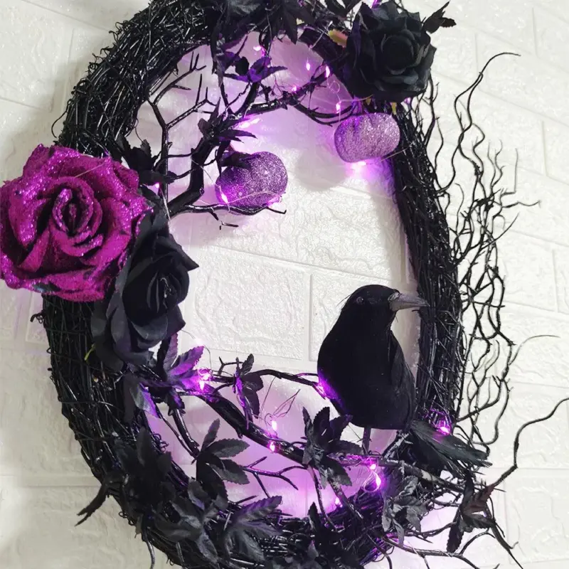 Halloween Black Crow Horror Garland Door Hanging Decorations tag1