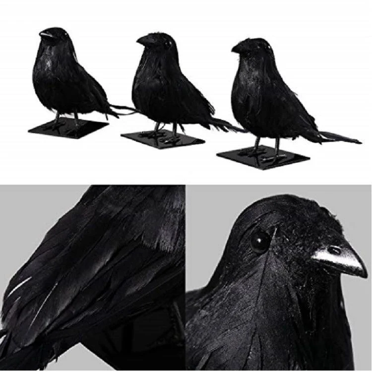Halloween Black Crow Model Simulation Fake Bird Animal Scary Toys For Halloween Party Home Decoration Horror Props -  - #tag1#
