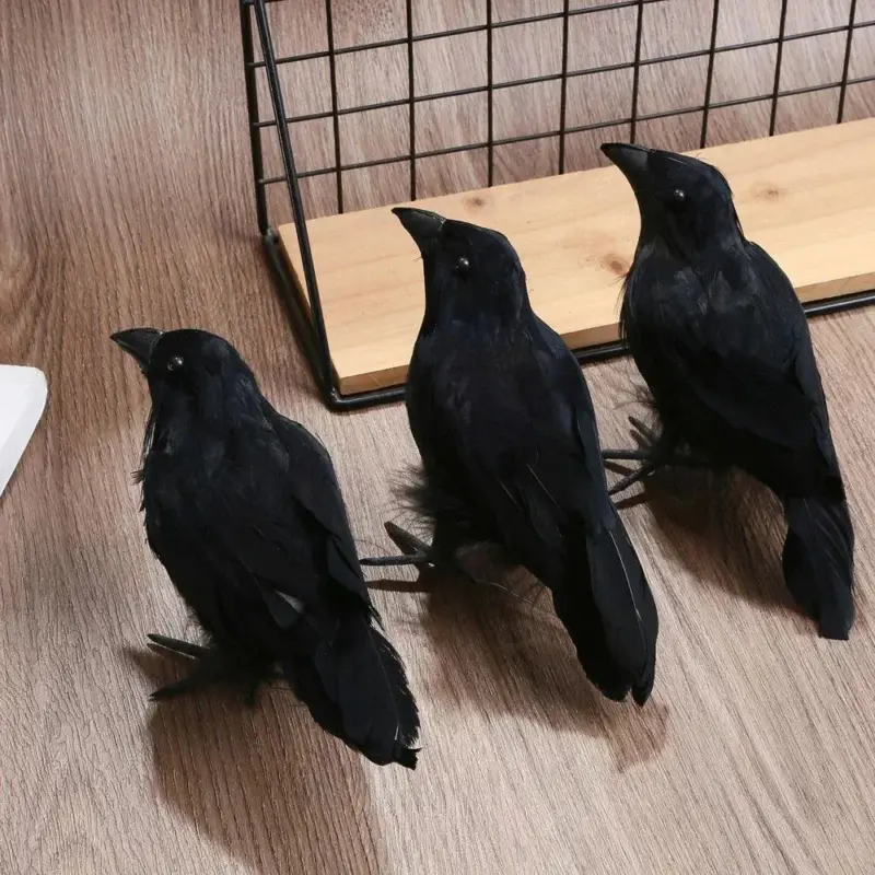 Halloween Black Crow Model Simulation Fake Bird Animal Scary Toys For Halloween Party Home Decoration Horror Props tag1