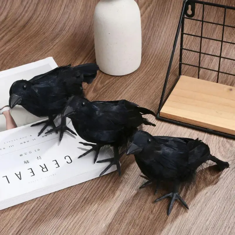 Halloween Black Crow Model Simulation Fake Bird Animal Scary Toys For Halloween Party Home Decoration Horror Props tag1