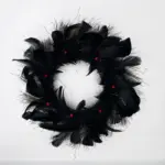 Halloween Black Feather Wreath with Lights tag1