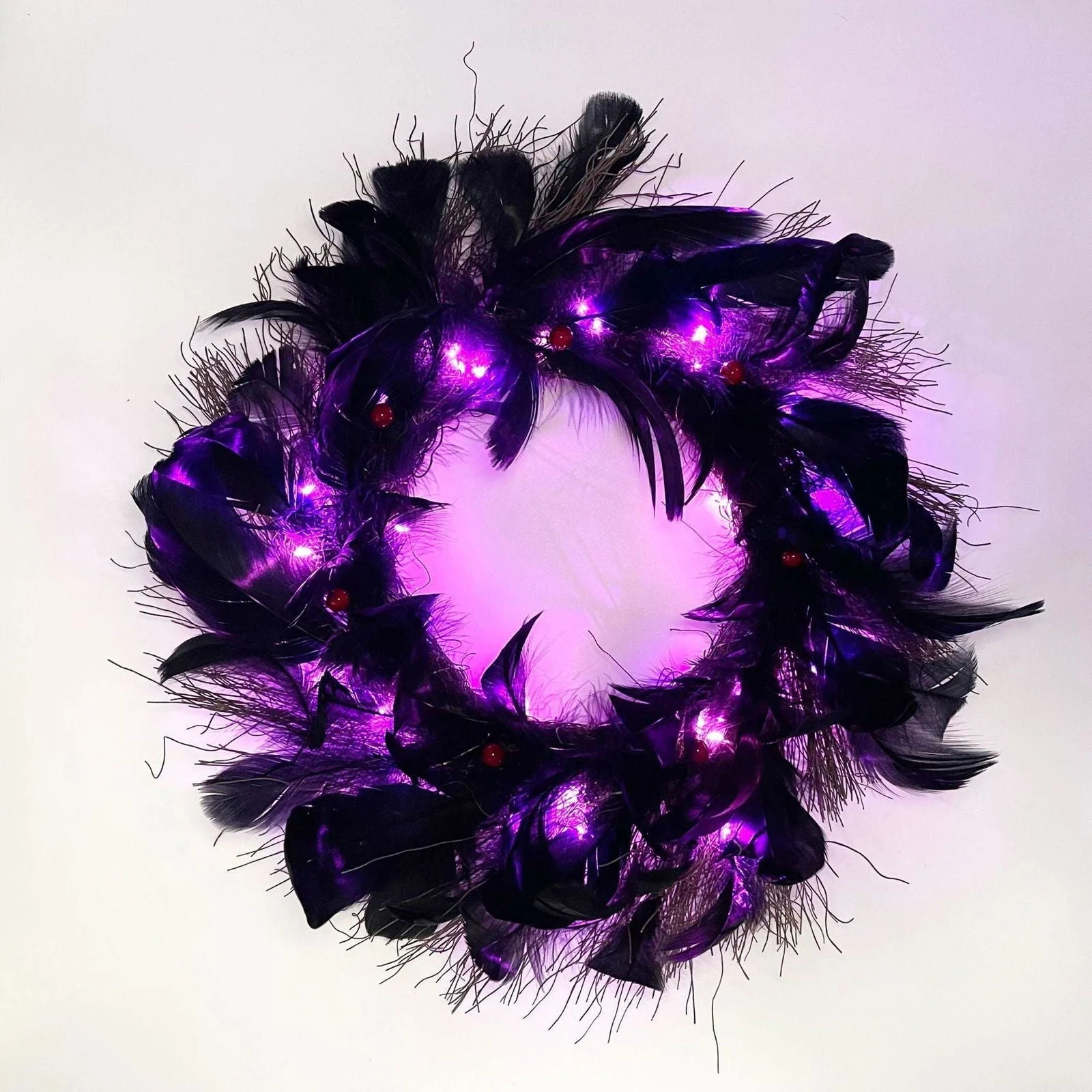 Halloween Black Feather Wreath-with Lights -  - #tag1#