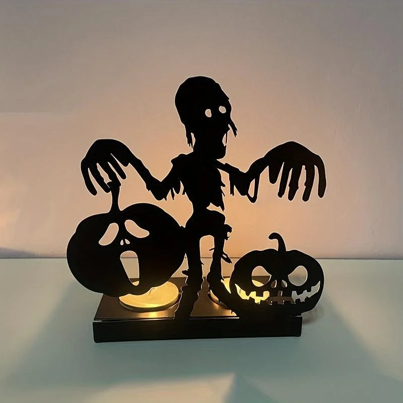 Halloween Candlestick Pumpkin Candle Holder Halloween Decorations Iron Hollowed-out Halloween Candlestick Pumpkin Candlestick Prop Site Layout Decorations -  - #tag1#
