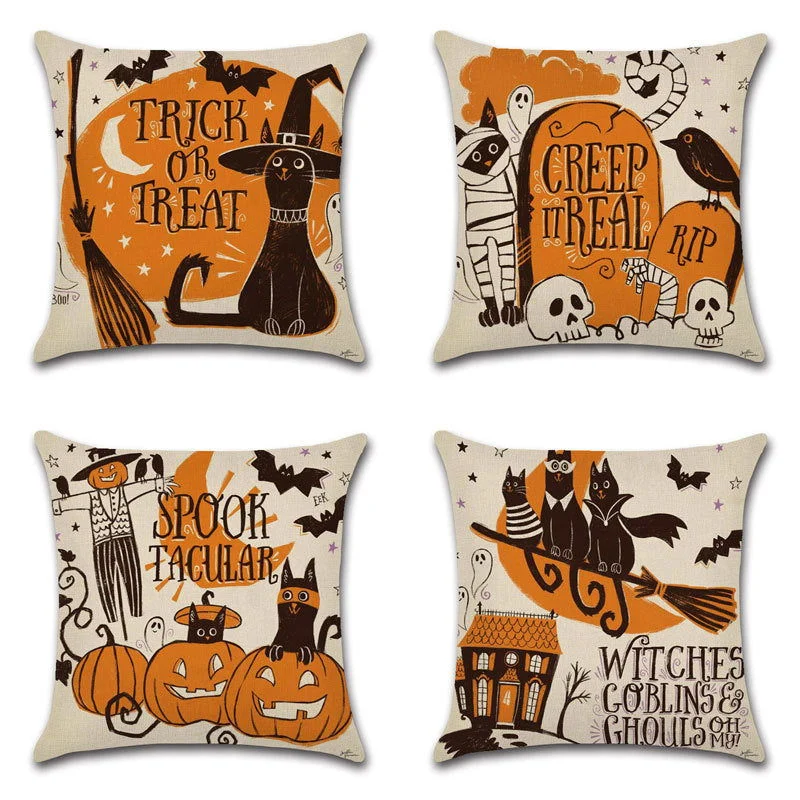 Halloween Cartoon Linen Throw Pillowcase -  - #tag1#