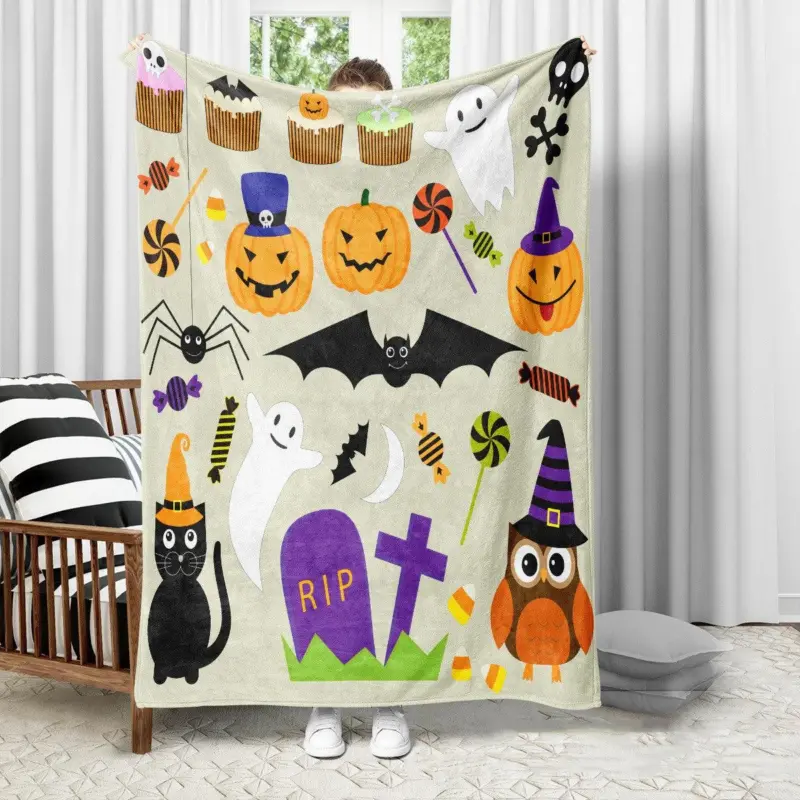 Halloween Christmas Party Party Party Decoration Flannel Blanket tag1