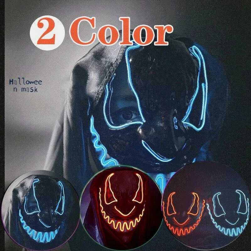 Halloween Clubbing Light Up LED Mask Costume Rave Cosplay Party Purge 3 Modes -  - #tag1#