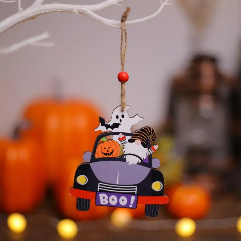 Halloween Creative Wooden Car Decoration Pendant tag1