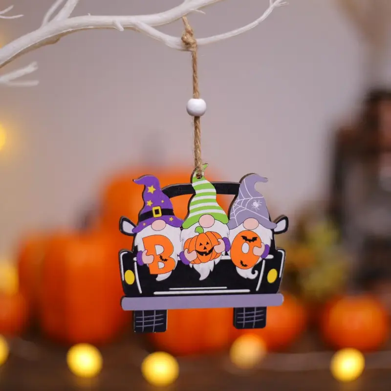 Halloween Creative Wooden Car Decoration Pendant tag1