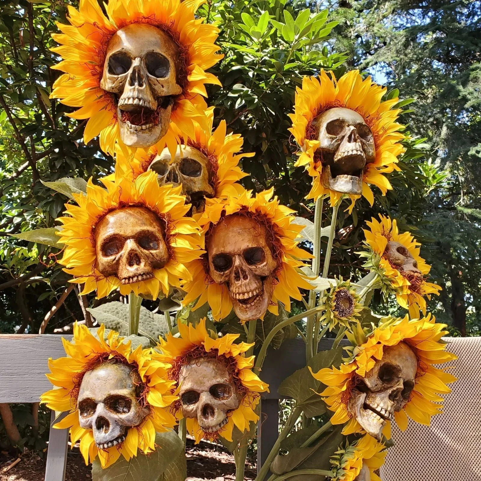 Halloween Decor Skull Sunflower - Outdoor Sunflower Decorative Stake -  - #tag1#