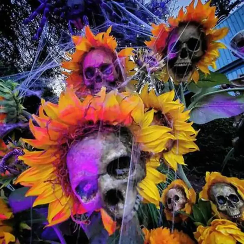 Halloween Decor Skull Sunflower Outdoor Sunflower Decorative Stake tag1